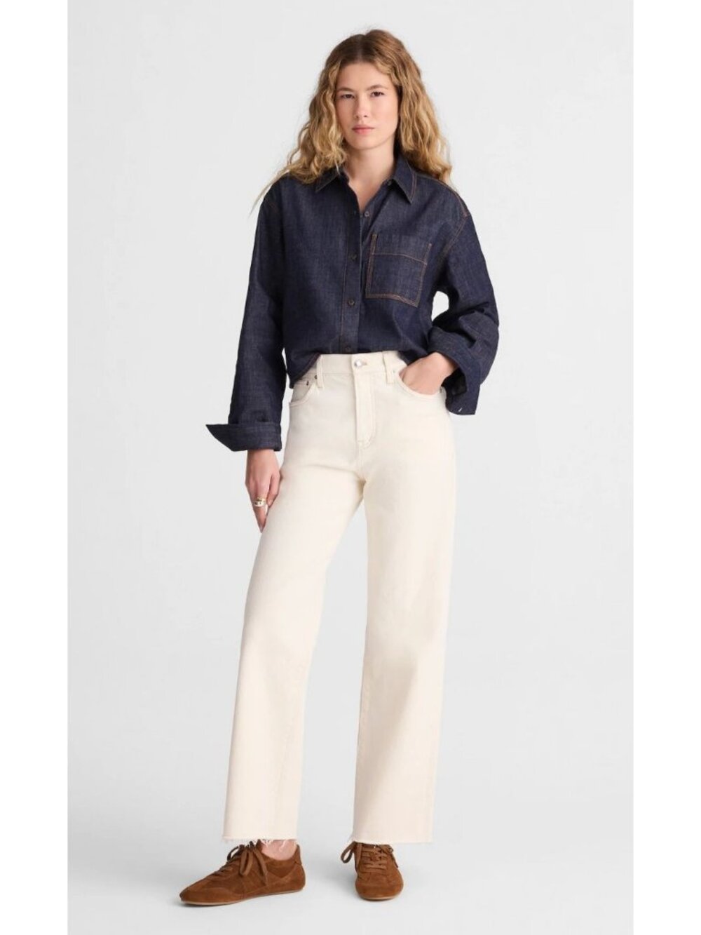 Madewell The Perfect Vintage Wide-Leg Crop Jean White Size 31 NWT NZ038